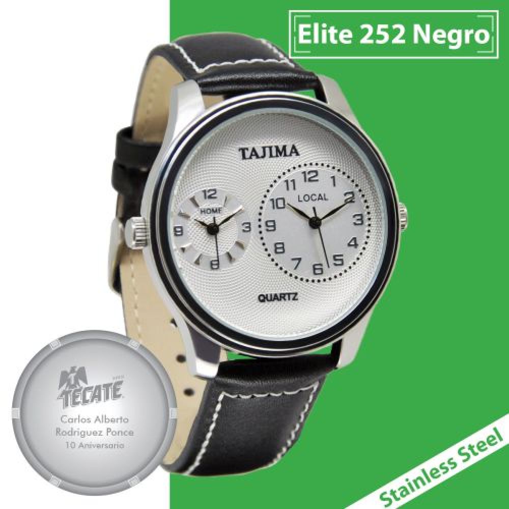 RELOJ DE CABALLERO ACERO INOXIDABLE CON DOBLE HORARIO CORREA PIEL NEGRA O CAFÉ  INCLUYE GRABADO  LASER EN TAPA SOLAMENTE Y ESTUCHE DE ALUMINIO CABALLERO imagen
